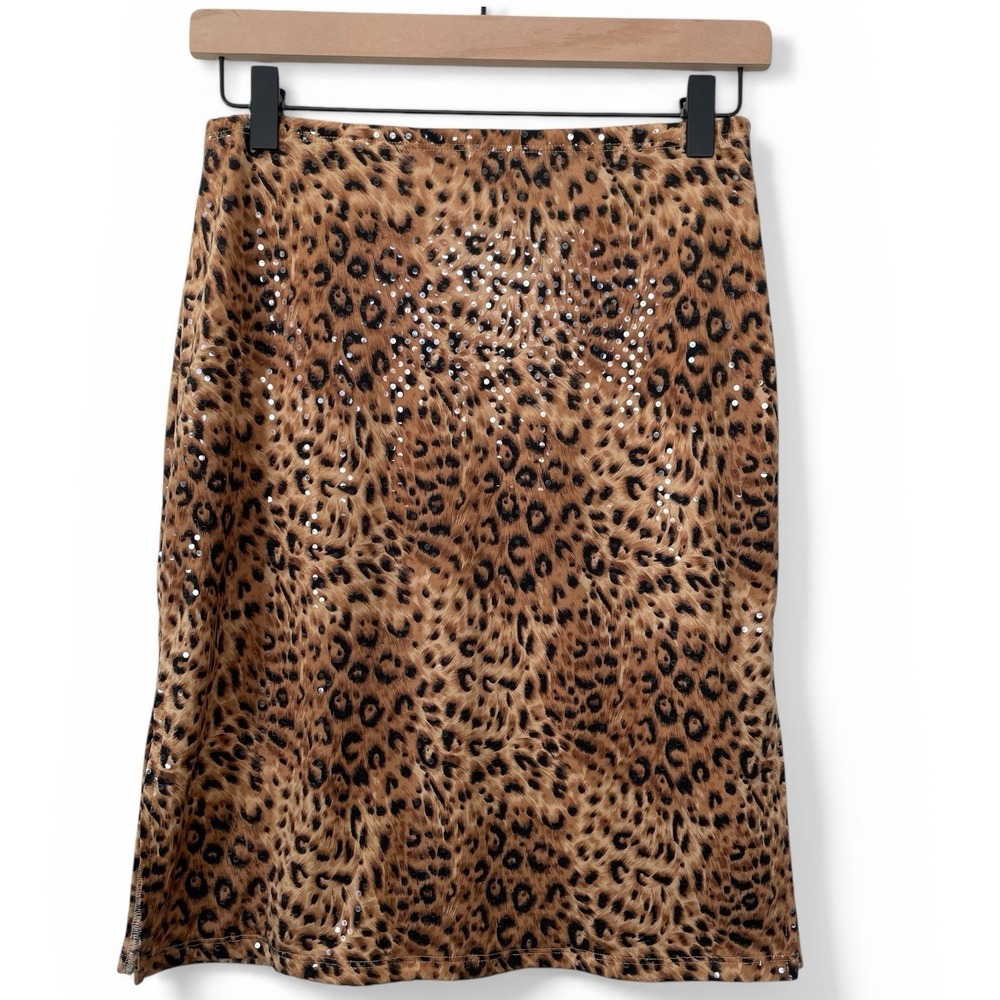 Vintage Vol. 1 Leopard Pencil Skirt Women's M Knee Length Sequin Y2K Sexy Cougar